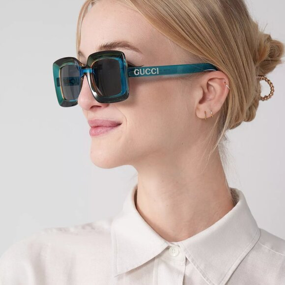 NEW GUCCI SUNGLASSES GUCCI GG1718S 005 BLUE EYEWEAR - Picture 3 of 6